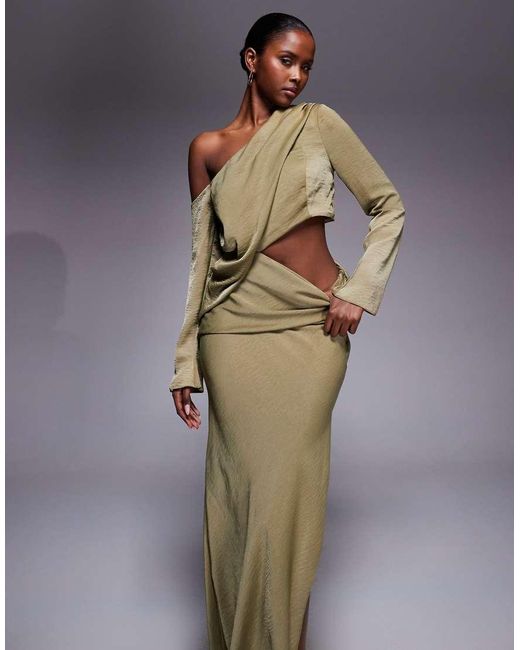 ASOS Green Fallen Shoulder Maxi Dress With Cutout Waist