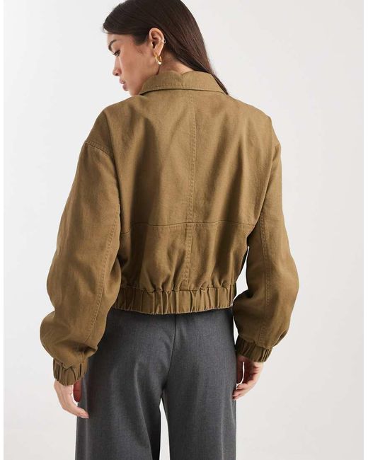 Miss Selfridge Green Cotton Zip Through Jacket With Bow Detail