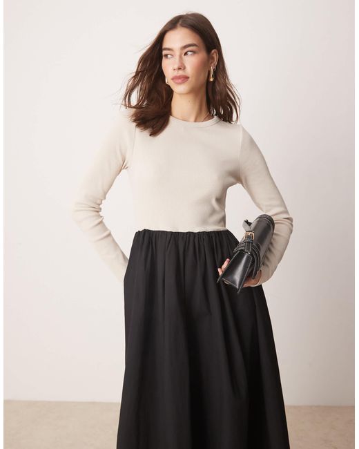 Robe longue 2-en-1 à manches longues en jersey et popeline - /crème Y.A.S en coloris Black