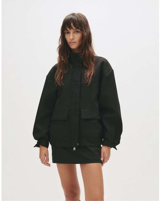 Pull&Bear Black Tailored Fit High Neck Jacket