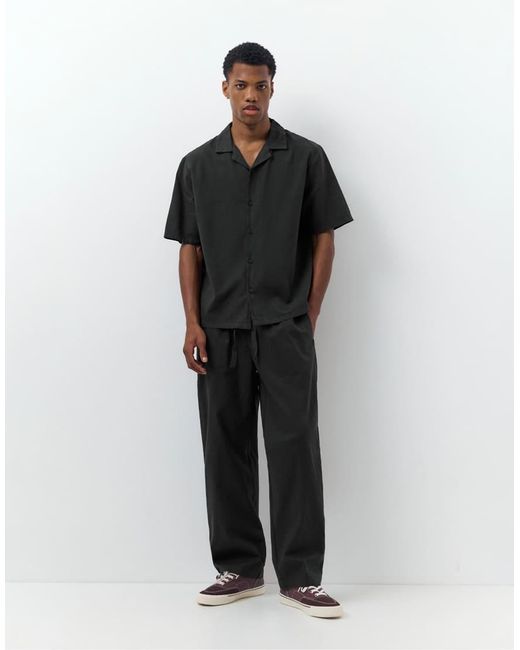 Pull&Bear Black Linen Blend Trousers for men
