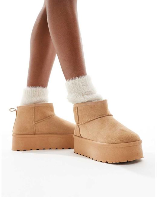 SEQWL Brown Mini Flatform Boots