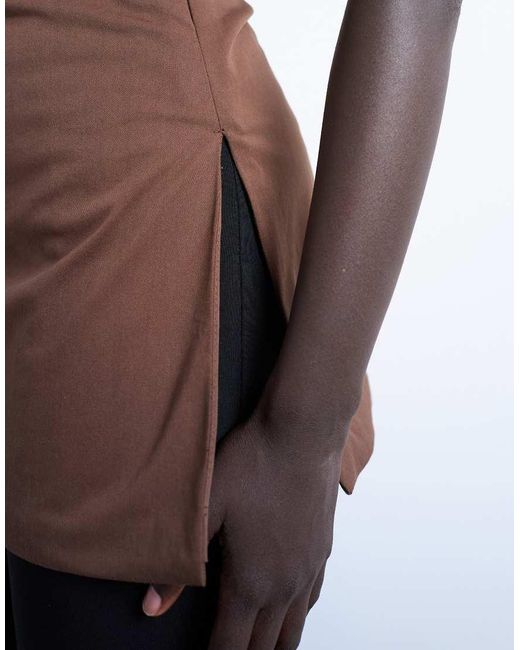 TOPSHOP Brown Clean Longline Tunic Bandeau Top