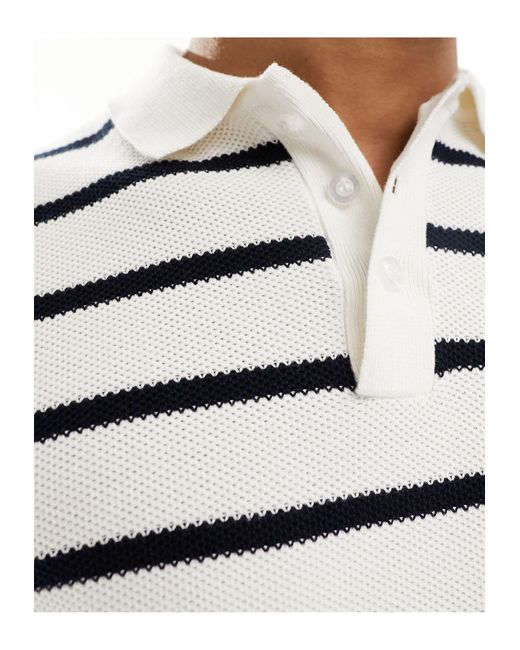 Brave Soul White Textured Knit Stripe Polo for men