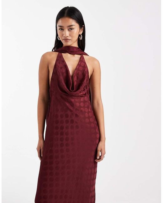 ASOS Red Scarf Cowl Neck Maxi Dress