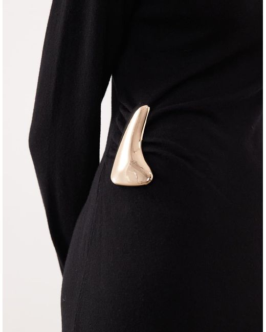 Mango Black High Neck Long Sleeve Maxi Dress With Hardware Detail