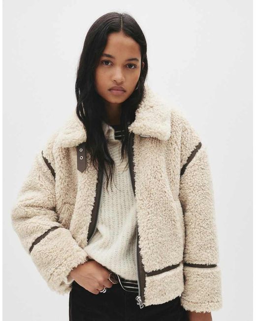 Pull&Bear Natural Double-Faced Faux Shearling Jacket
