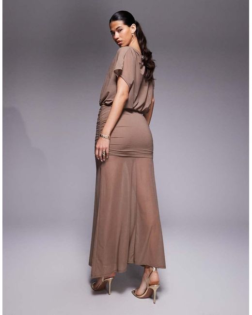 ASOS Gray Co-Ord Sheer Mesh Ruched Waist Maxi Skirt