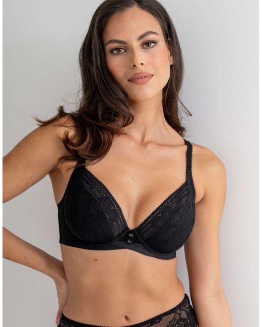 Pour Moi Black Taylor Lace Non-Padded Plunge Side Support Bra B-J