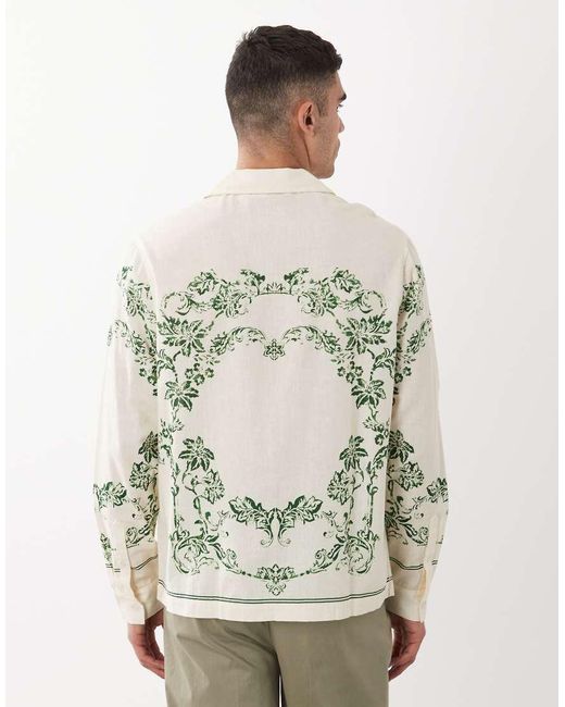 ASOS White Lien Look Relaxed Shirt With All Over Floral Print for men