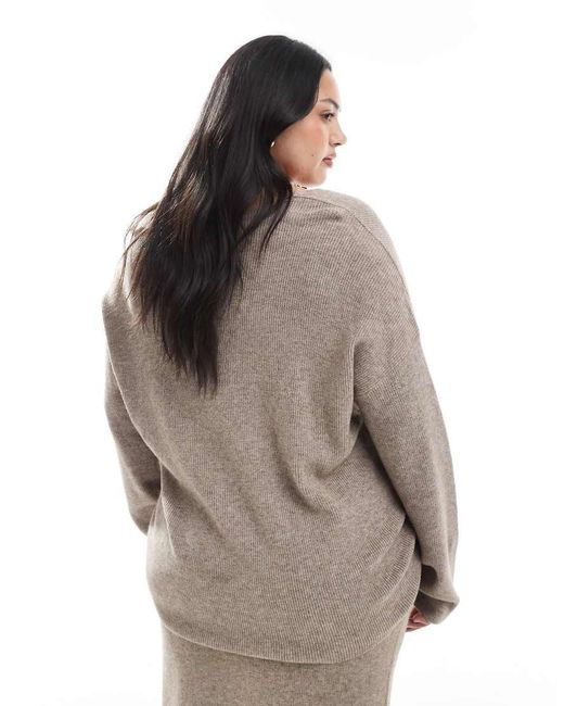 ONLY Gray V-neck Loose Ribbed Sweater