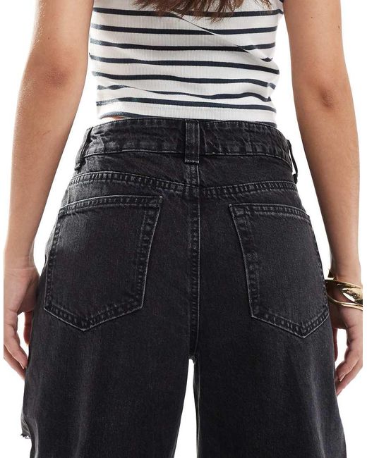 ASOS Blue Wide Leg Dad Jeans With Rips Washed