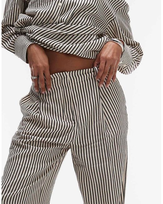 Pantalones A Rayas Monocromáticas De Pernera Recta Con Cinturilla Elástica De (Parte De Un Conjunto) Mango de color Gray