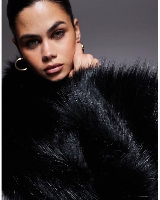 Aria Cove Blue Oversized Cropped Wide Sleeve Faux Fur Jacket
