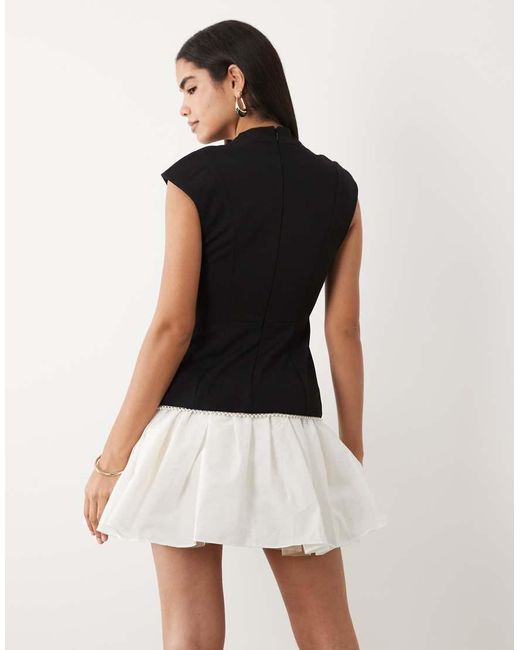 ASOS Black Plunge Mini Dress With Tulle Skirt And Pearl Detail