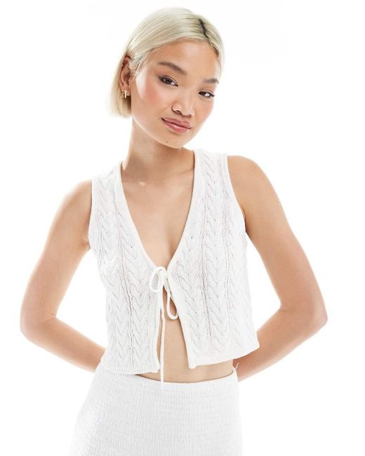 Bershka White Tie Front Knitted Waistcoat