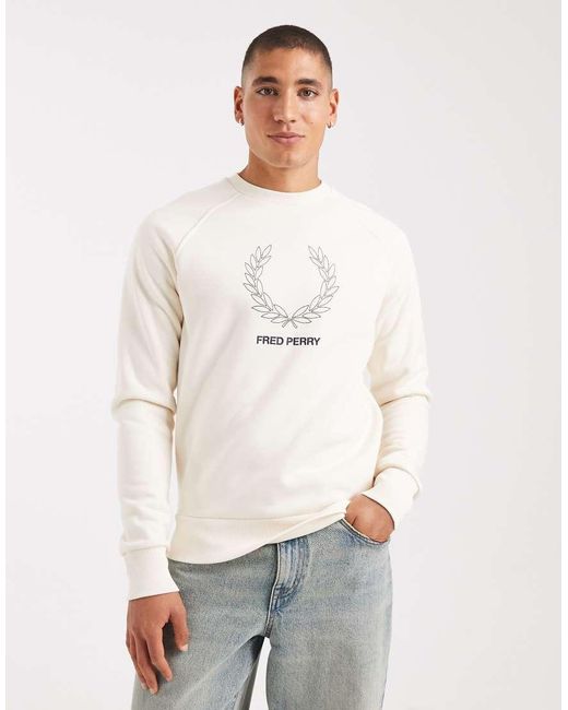Fred Perry White Outline Wreath Sweatshirt for men