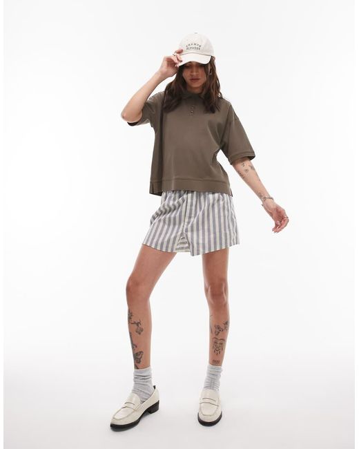 TOPSHOP Brown Short Sleeve Boxy Polo