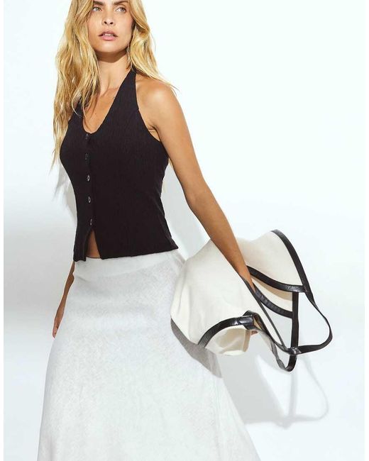 NA-KD White Halterneck Structure Button Top