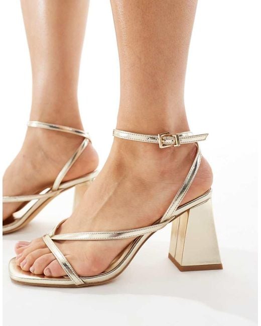London Rebel Natural Aria Strappy Mid Block Heeled Sandals