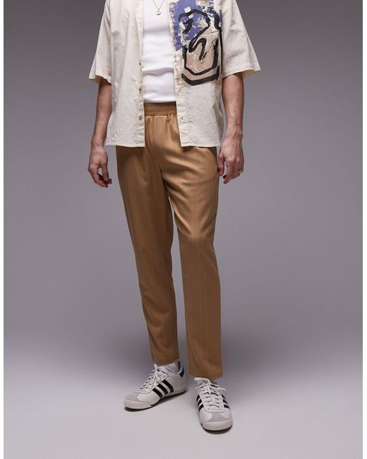 Pantalon fuselé à fines rayures - taupe Topman pour homme en coloris Brown