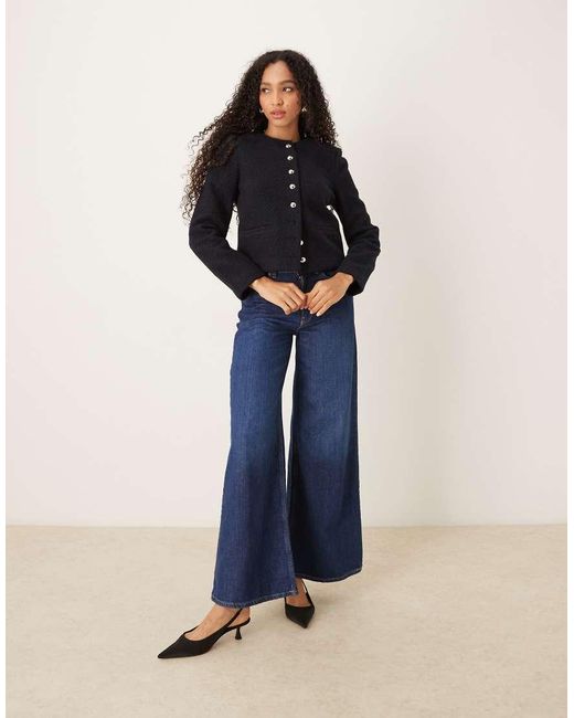 Mango Blue Tailored Boucle Jacket