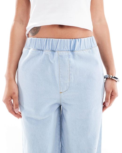 Miss Selfridge Blue Pull On Elastic Waist Straight Leg Jeans