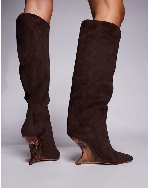ASOS Brown Cece Wedge Pull-on Knee Boots