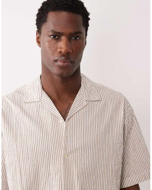 Jack & Jones Natural Revere Collar Seersucker Co-ord Shirt for men