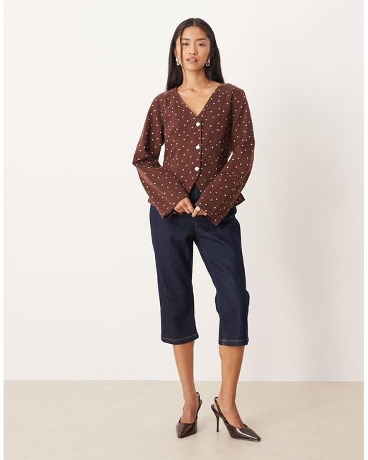 ASOS Red Denim Button Up Long Sleeve Top
