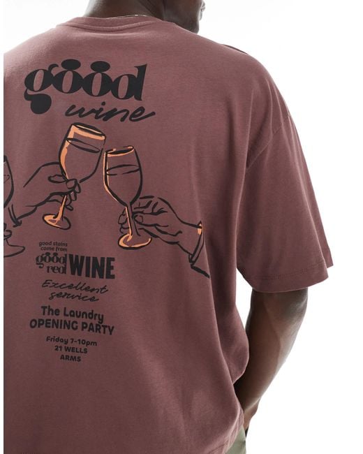 ASOS Purple Boxy Oversized T-shirt With Wine Graphic for men