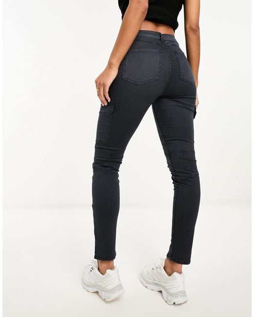 Miss Selfridge Cargo Skinny Jeans in Black | Lyst