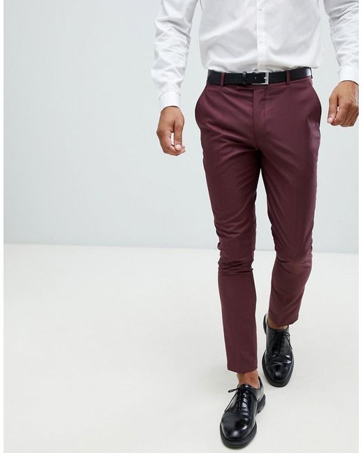 BoohooMAN Pink Slim Fit Suit Pants In Burgundy for men