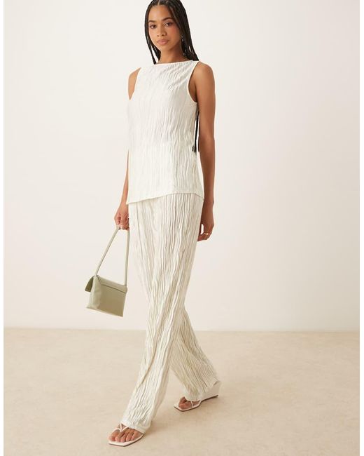 Vila Natural High Waist Plisse Wide Leg Trouser Co-ord