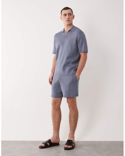 ASOS Blue Relaxed Compact Knit Notch Neck Polo for men