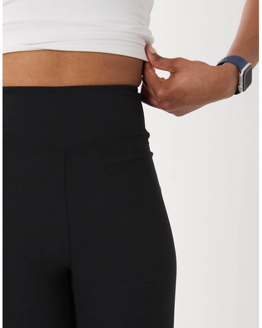 4505 Black Tall Micro Rib High Waist Slim Kick Yoga leggings With Side Slit