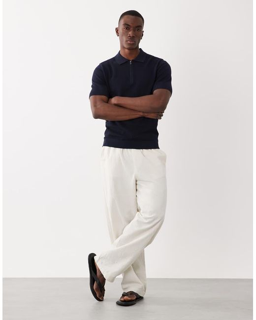 Mango Blue 100% Cotton Waffle Knit Quarter Zip T-shirt for men