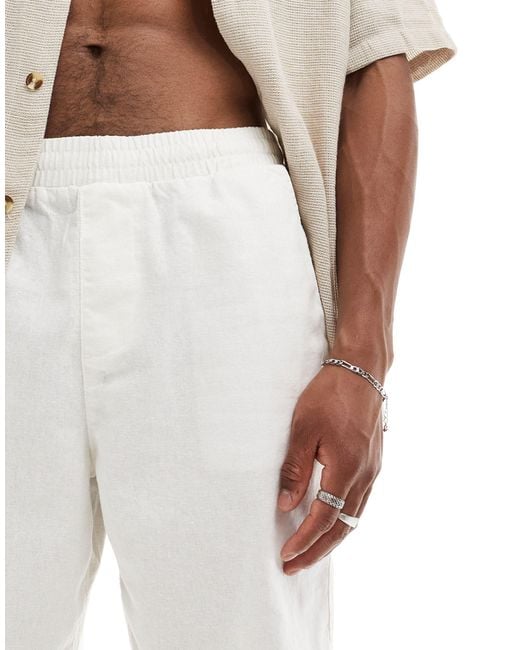 ASOS White Linen Jort Shorts With Elasticated Waist for men