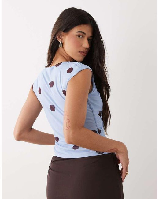 ASOS Gray Printed Mesh Ruched Scoop Top