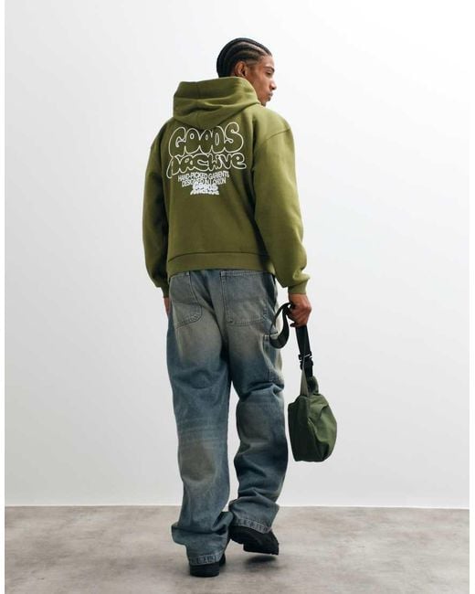 ASOS Green Oversized Boxy Hoodie With Back Print for men
