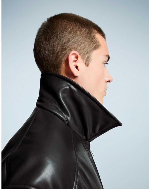 Bershka – steppjacke aus kunstleder in Gray für Herren
