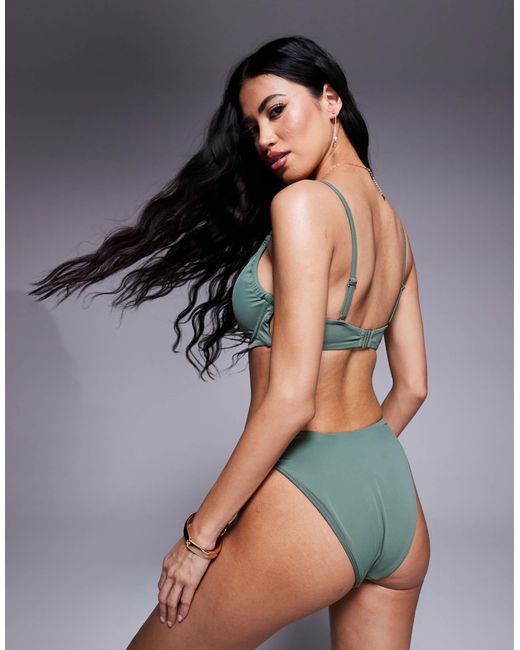 ASOS Gray Ella Underwire Bikini Top With Gold Front Trim