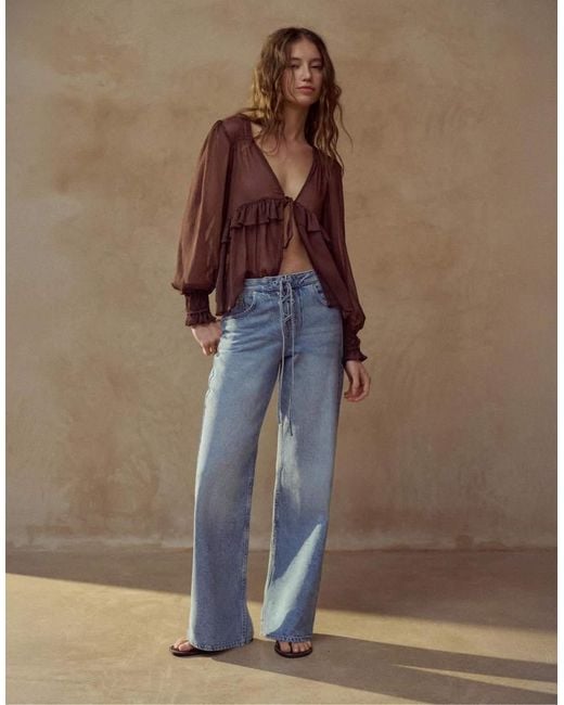 Pull&Bear Brown Ruffled Blouse