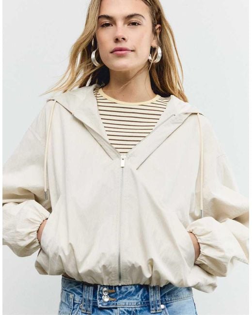 Stradivarius Natural Basic Nylon Hooded Jacket