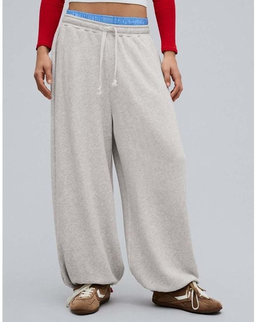 Bershka Gray Balloon Fit Plush Trousers