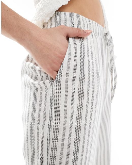 Stradivarius White Linen Blend Pull On Crinkle Pants