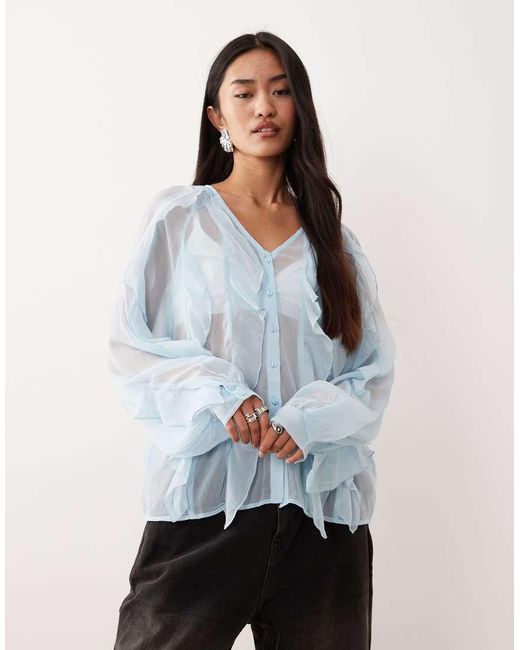 Vila White Boho Ruffle Long Sleeve Blouse