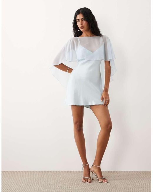 ASOS White Satin Chiffon Cape Layer Mini Dress