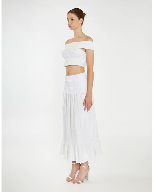 Glamorous White Shirred Waist Maxi Skirt