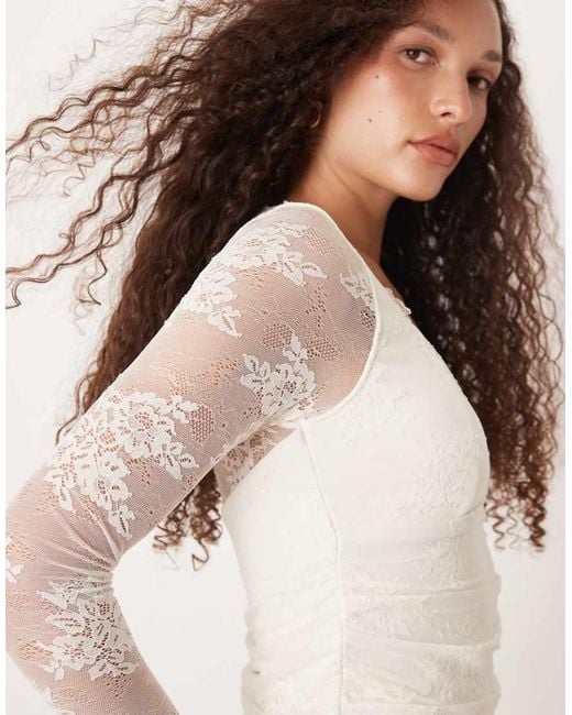 Abercrombie & Fitch White Sweetheart Neckline Lace Long Sleeve Top